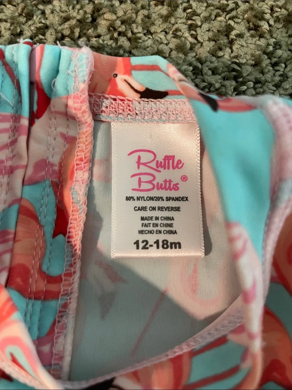 Ruffle Butts Pink Flamingo One-Piece Swim Suit - 12-18 Months